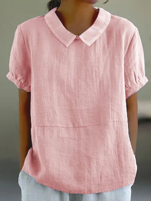 Lisbon | Peter Pan Collar Short-Sleeve Linen Tunic Blouse