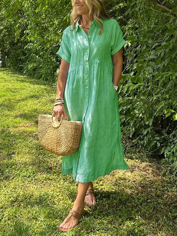 Brielle | Striped Shirt Dress – Casual Linen Midi Summer Dress