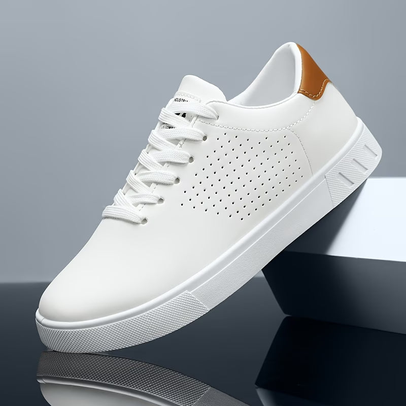 Lawton | Perforated Leather Tan Collar Lace-Up White Sneakers Mens Shoes