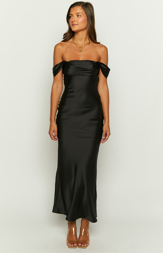 Clarisse | Satin Off The Shoulder Dress Ruched Maxi