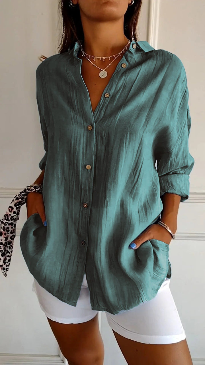 Evelien | Crinkle Texture Button-Down Tunic Blouse