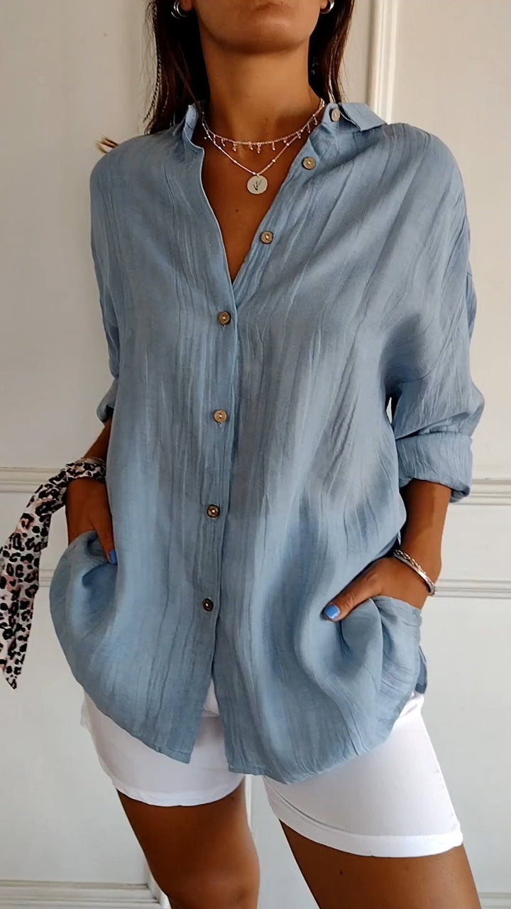 Evelien | Crinkle Texture Button-Down Tunic Blouse