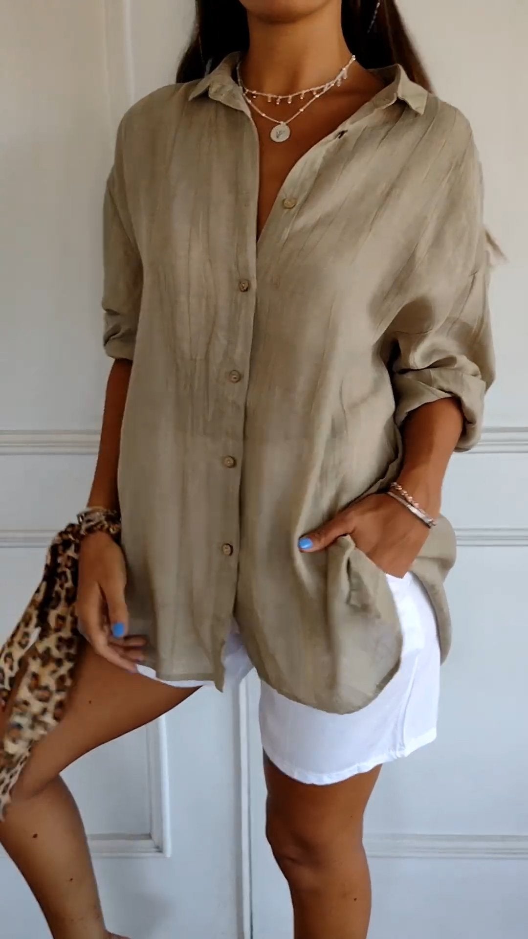 Evelien | Crinkle Texture Button-Down Tunic Blouse