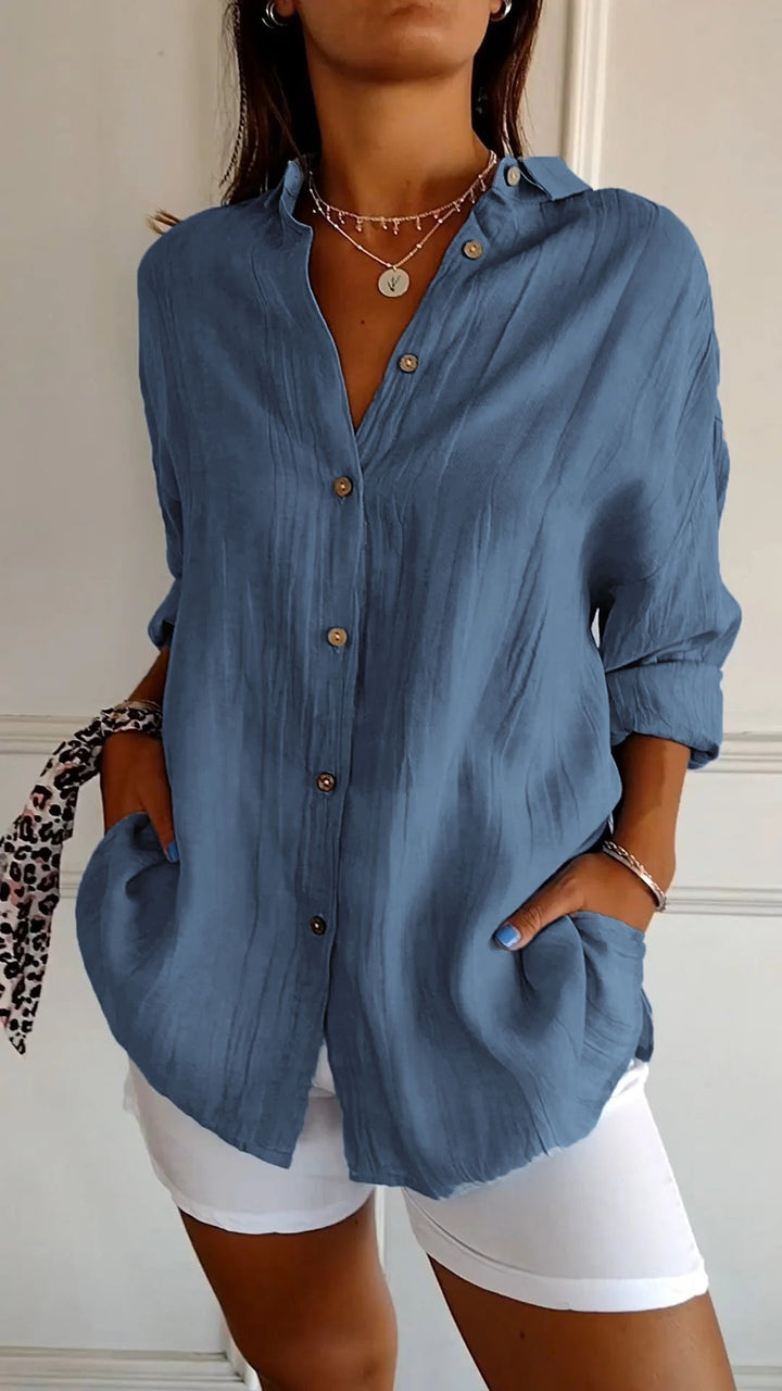Evelien | Crinkle Texture Button-Down Tunic Blouse