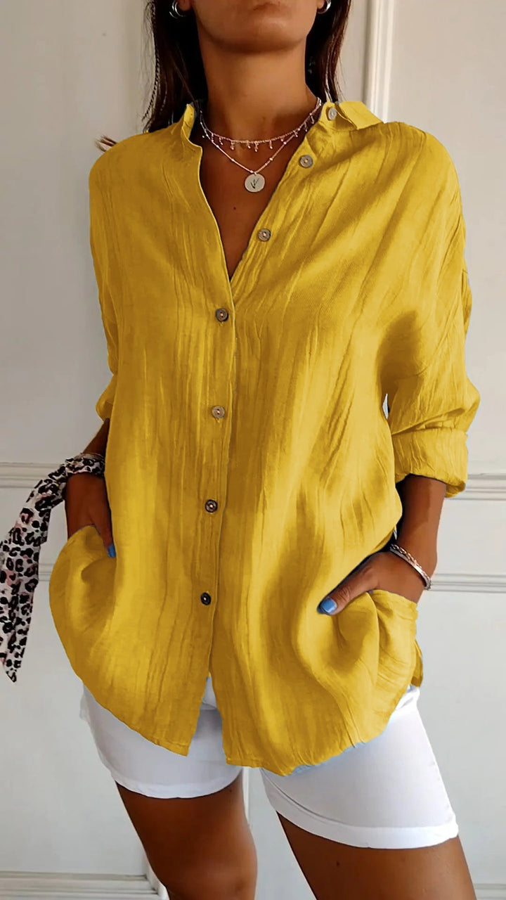 Evelien | Crinkle Texture Button-Down Tunic Blouse