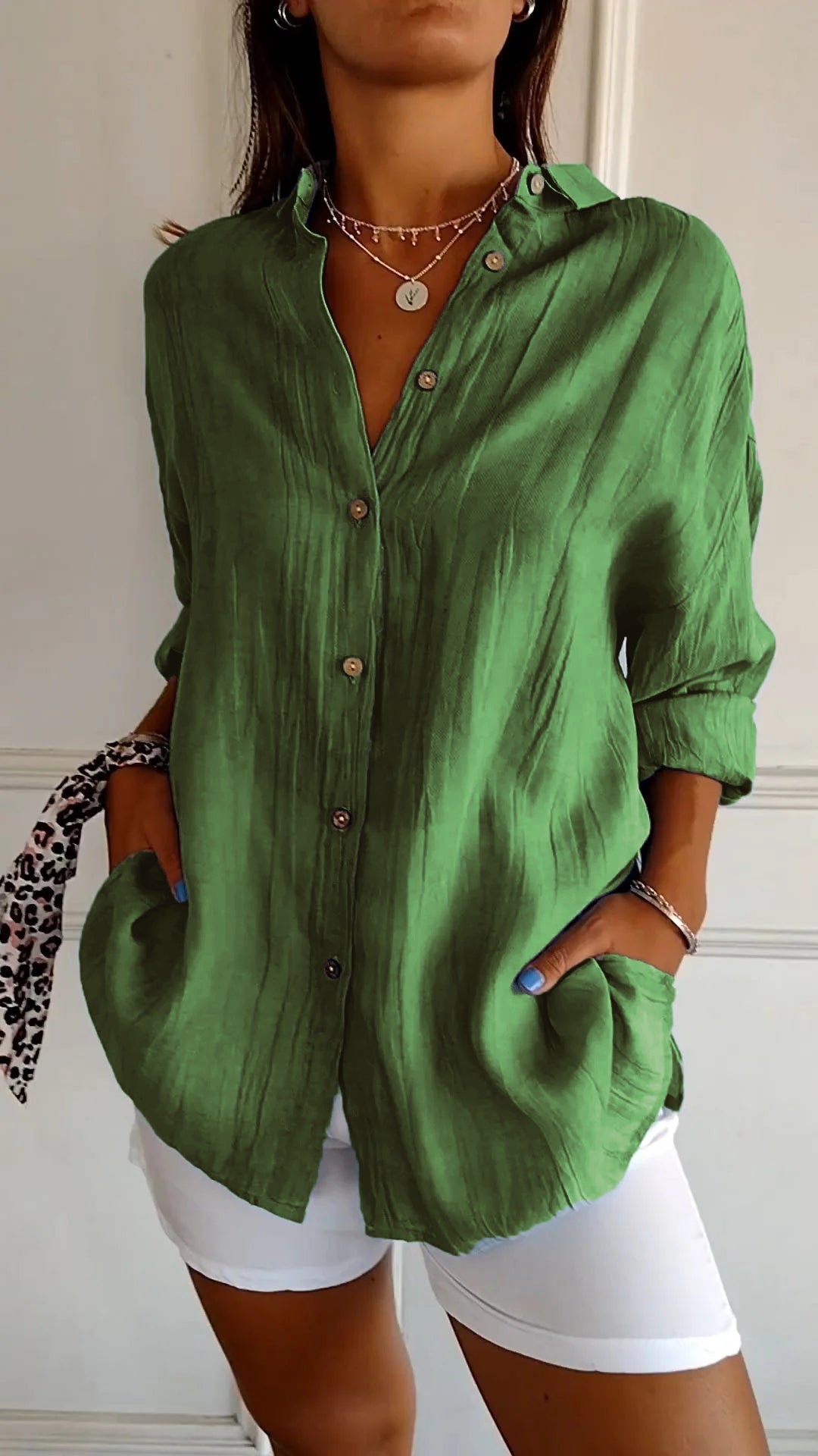 Evelien | Crinkle Texture Button-Down Tunic Blouse