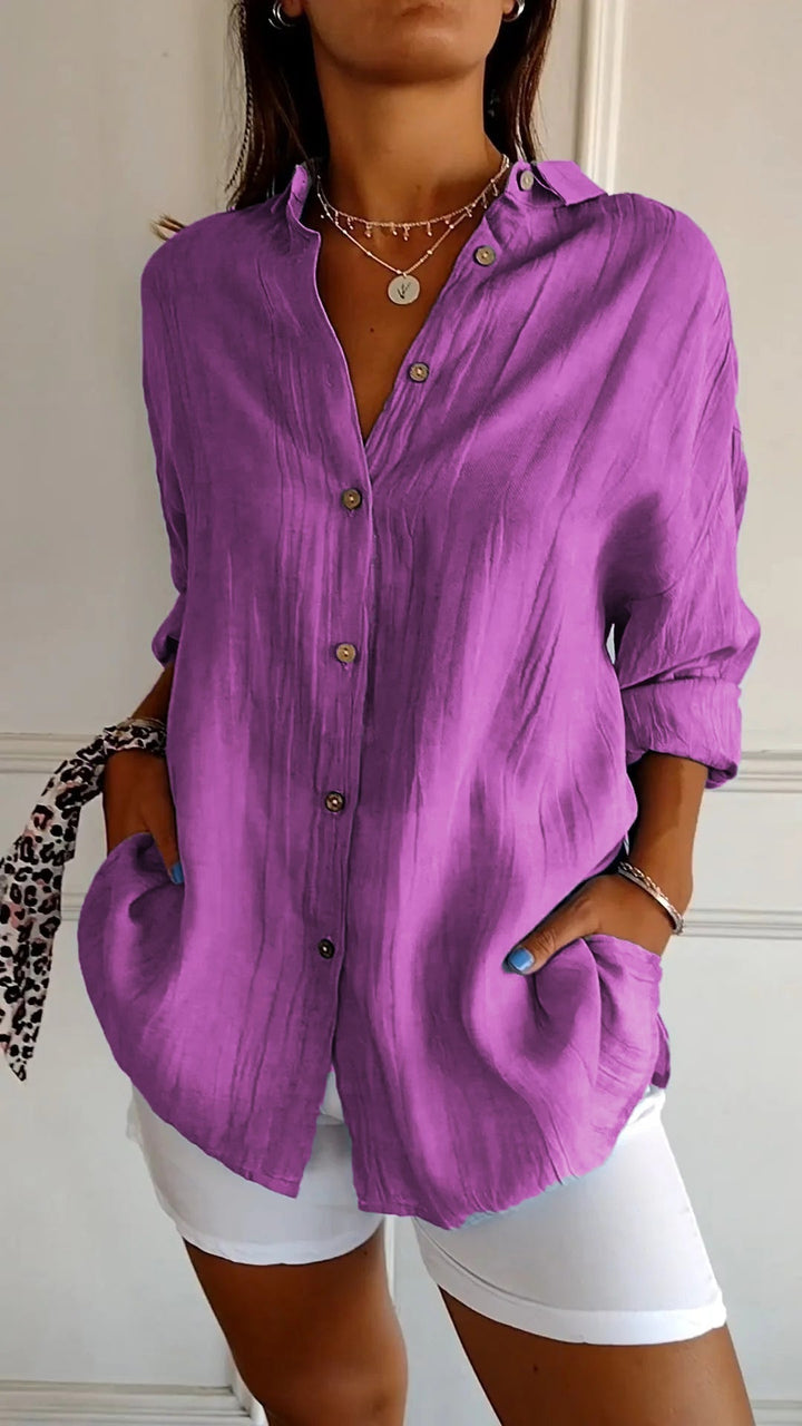 Evelien | Crinkle Texture Button-Down Tunic Blouse
