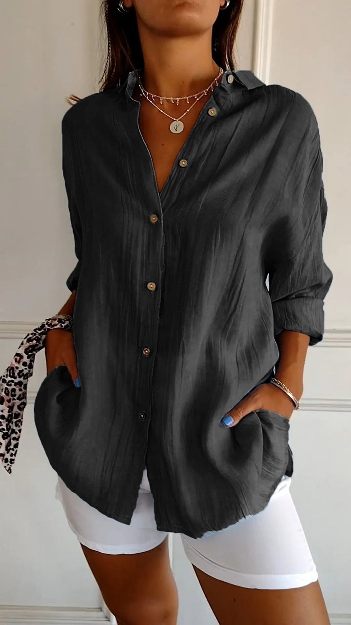 Evelien | Crinkle Texture Button-Down Tunic Blouse