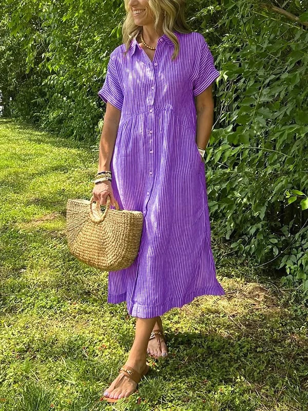 Brielle | Striped Shirt Dress – Casual Linen Midi Summer Dress