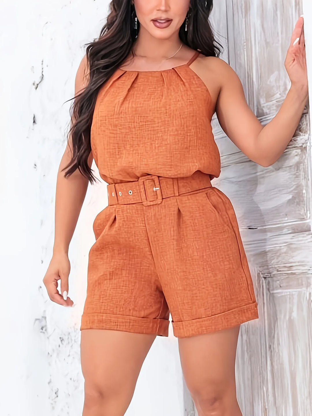 Capri | Halter Neck Belted High Waisted Short Set Women