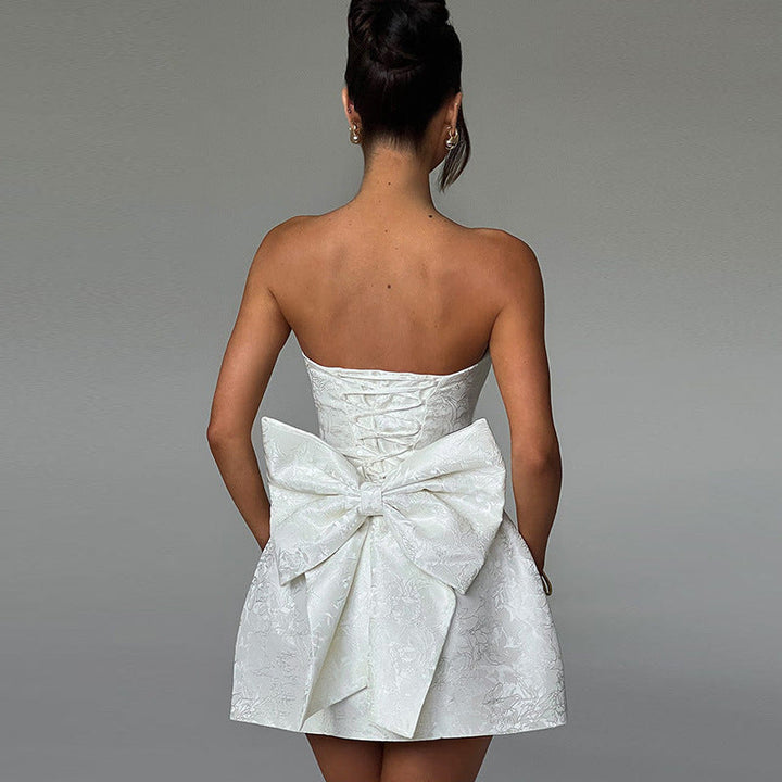 Bianca | Strapless Bow Back Jacquard Homecoming Mini Dress
