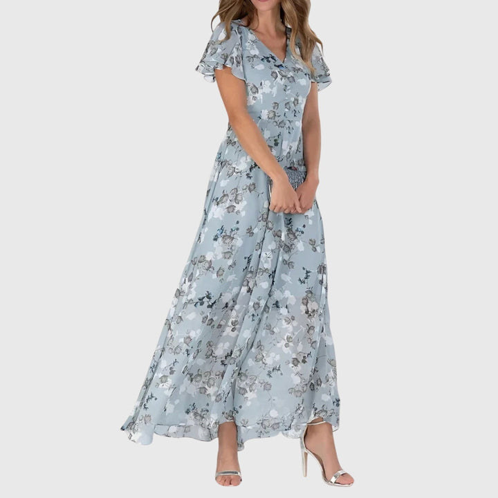 Rosalie | Floral Flutter Sleeve Maxi Cocktail Dress