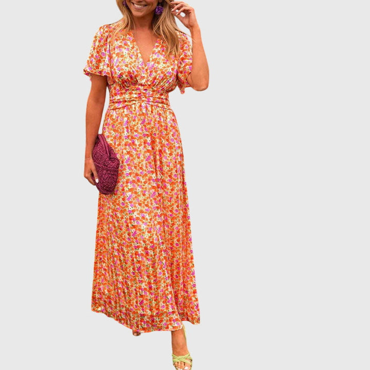 Marigold | Floral Ruched-Waist Pleated Maxi Summer Dress