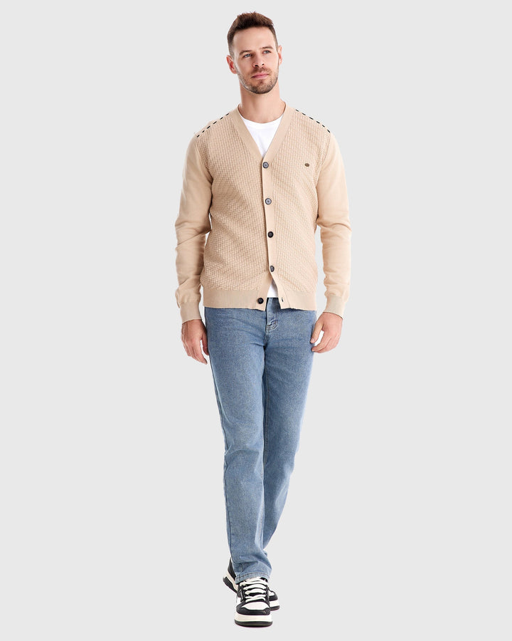 Archer | Herringbone Panel V-Neck Men's Cardigan