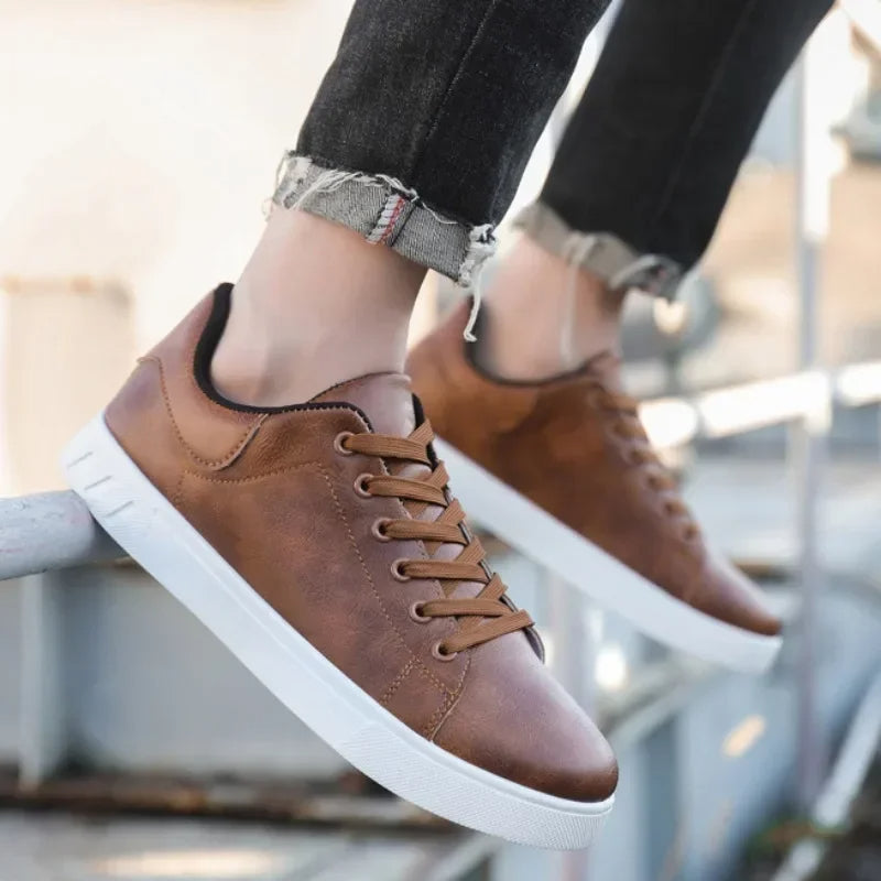 Paxton | Leather Lace-Up Flatform Casual Sneakers Mens Shoes