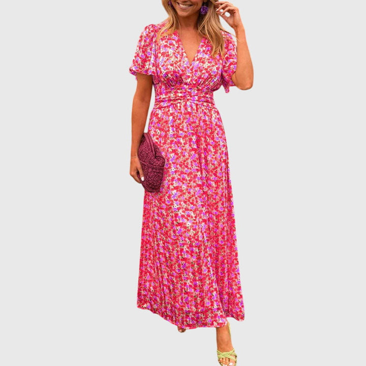 Marigold | Floral Ruched-Waist Pleated Maxi Summer Dress