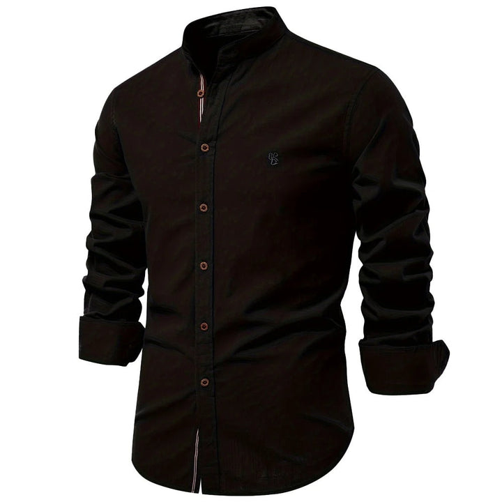 Emmett | Mandarin Collar Linen Men's Smart-Casual Shirt with Embroidery