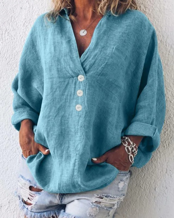 Femke | V-Neck Ibiza Linen Oversized Tunic Blouse