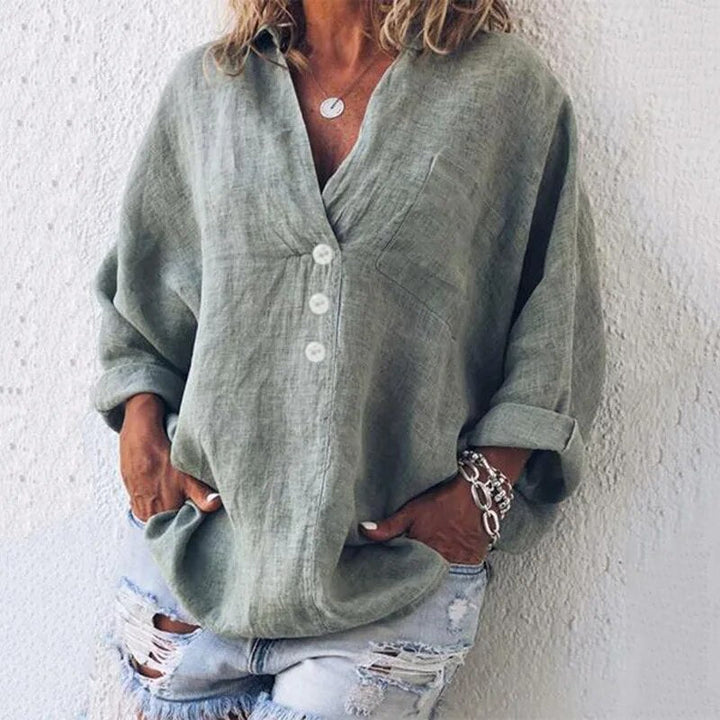 Femke | V-Neck Ibiza Linen Oversized Tunic Blouse