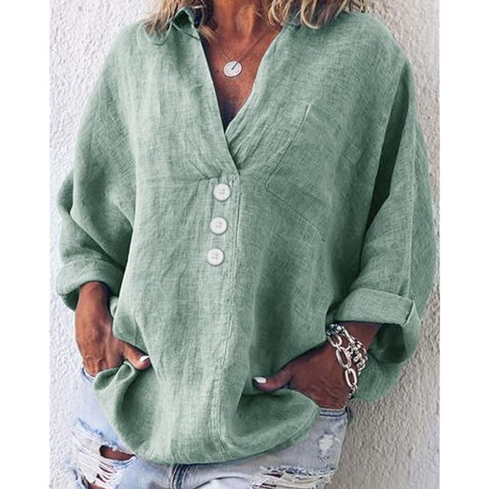 Femke | V-Neck Ibiza Linen Oversized Tunic Blouse
