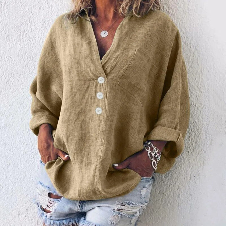Femke | V-Neck Ibiza Linen Oversized Tunic Blouse