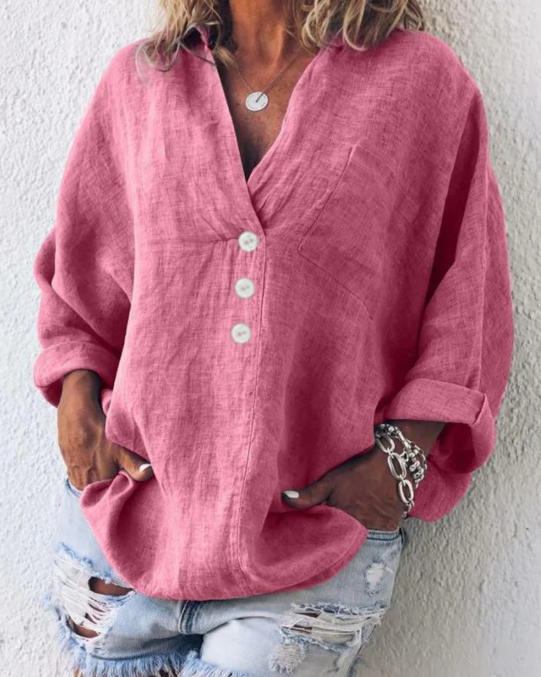 Femke | V-Neck Ibiza Linen Oversized Tunic Blouse