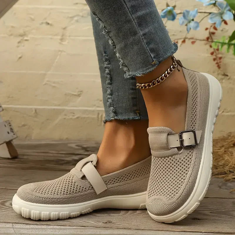 Francesca | Mesh Knit Buckle Strap Comfort Mary Jane Flats