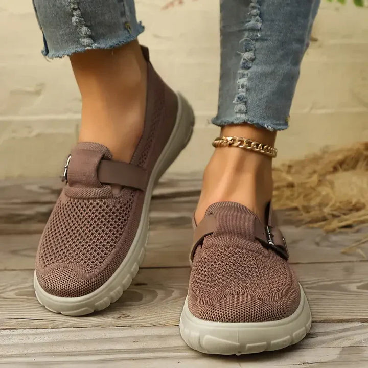 Francesca | Mesh Knit Buckle Strap Comfort Mary Jane Flats