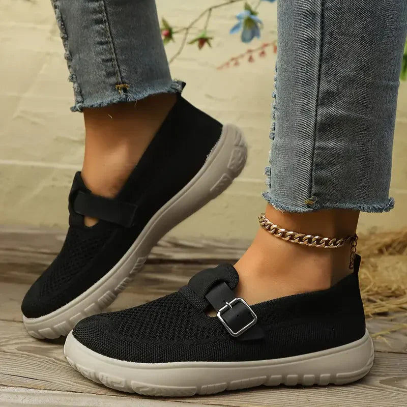 Francesca | Mesh Knit Buckle Strap Comfort Mary Jane Flats