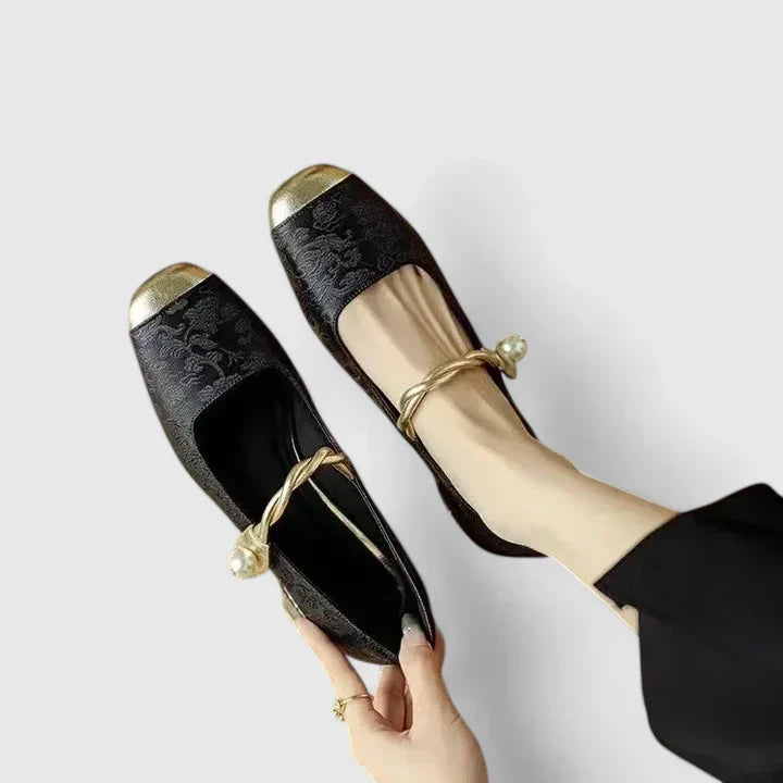 Celeste | Jacquard Crystal Heel Cap Toe Mary Jane Flats