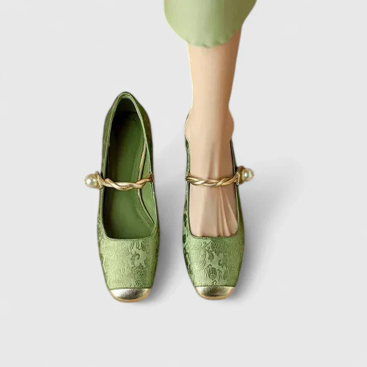 Celeste | Jacquard Crystal Heel Cap Toe Mary Jane Flats