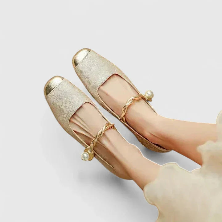 Celeste | Jacquard Crystal Heel Cap Toe Mary Jane Flats