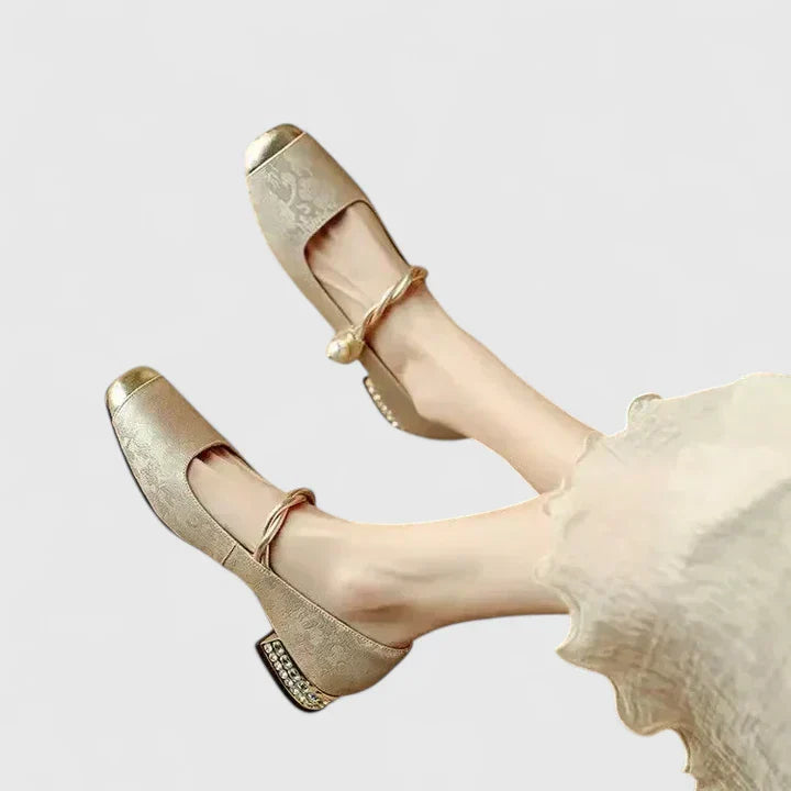 Celeste | Jacquard Crystal Heel Cap Toe Mary Jane Flats