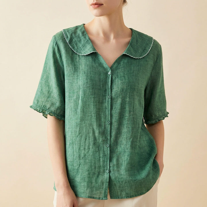 Petra | Peter Pan Collar Frill Cuff Linen Womens Blouse