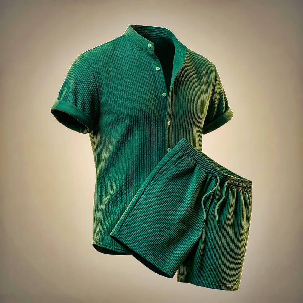 Solaro | Men's Ribbed Mandarin Collar Co-ord Set
