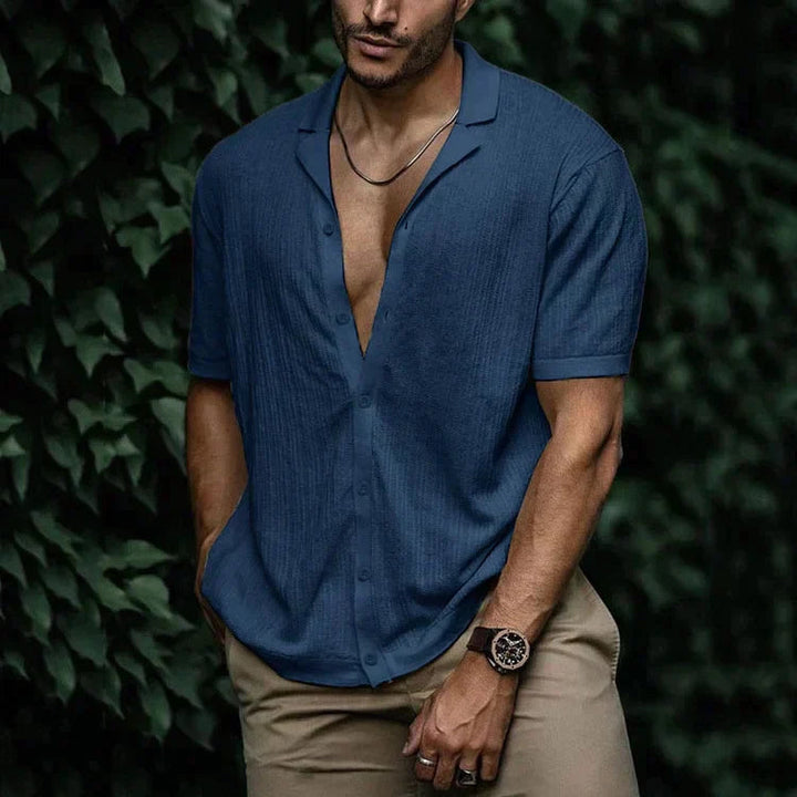 Riviera | Men's Textured Knit Camp Collar Shirt
