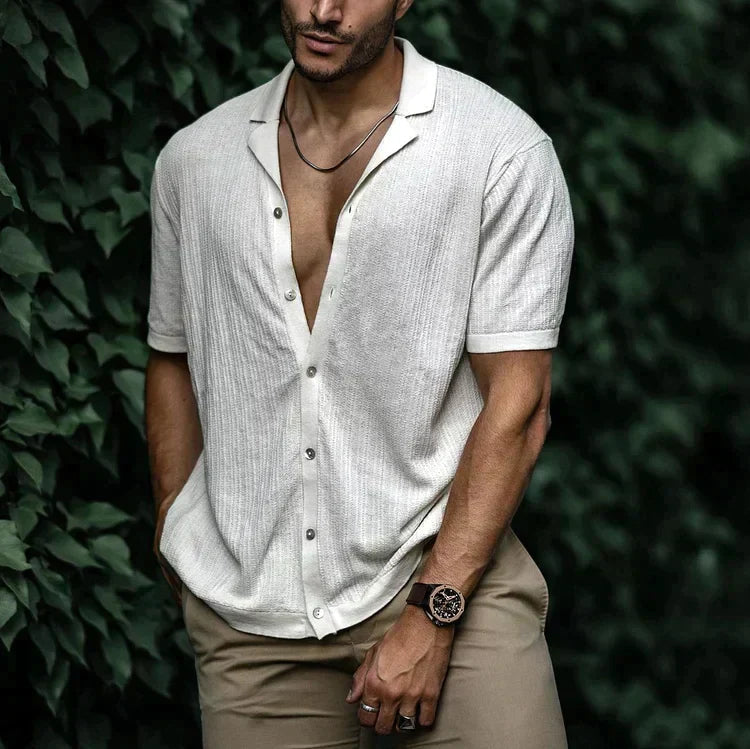 Riviera | Men's Textured Knit Camp Collar Shirt