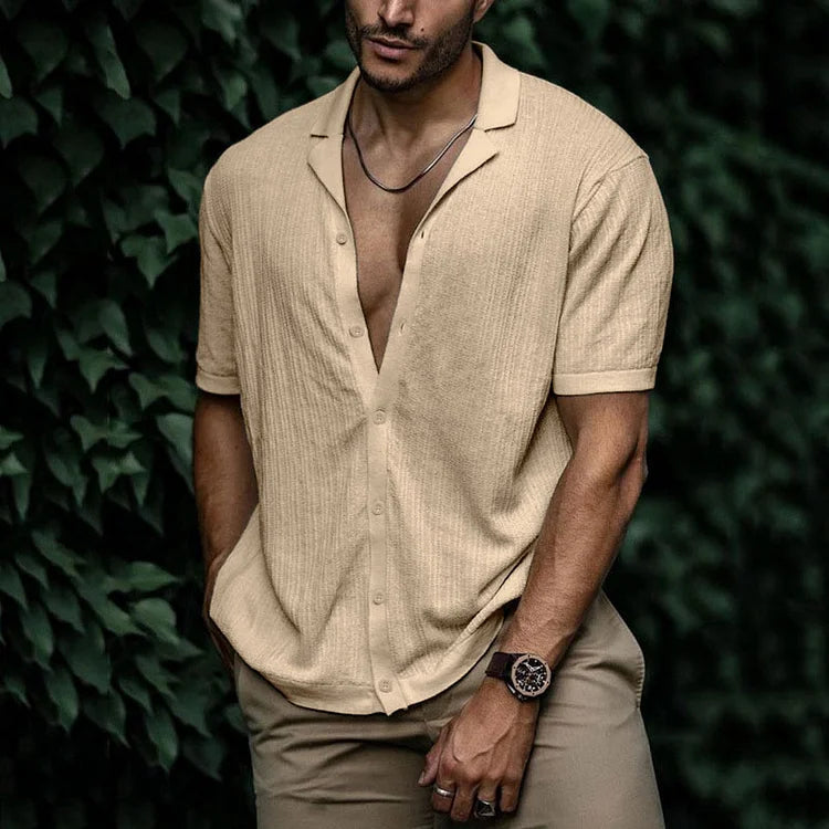 Riviera | Men's Textured Knit Camp Collar Shirt