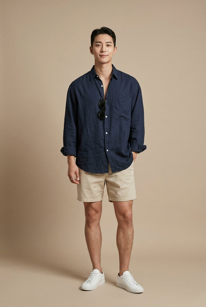 Kai | Men's Linen Long Sleeve Shirt – Casual Button Up Summer Shirt