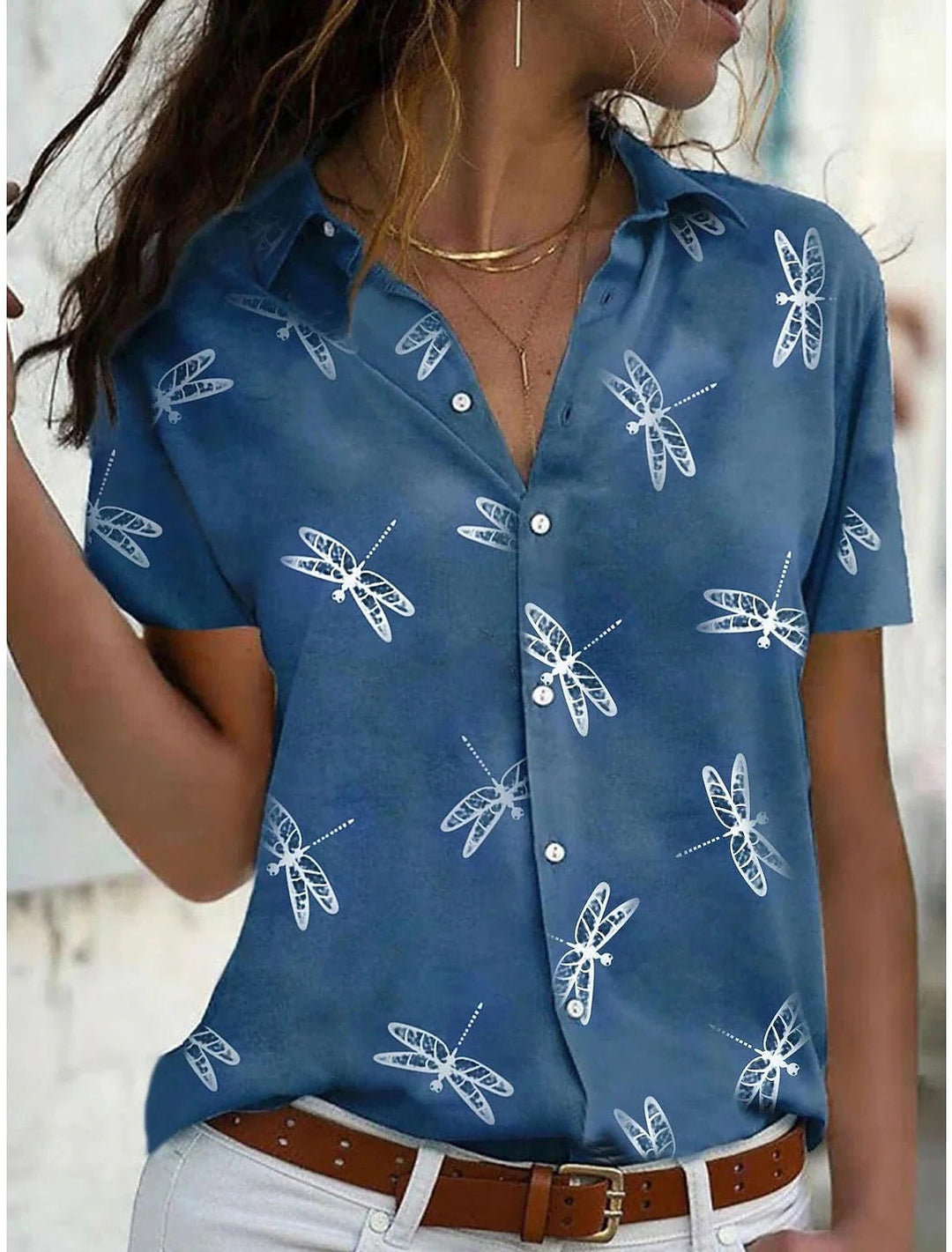 Dragonfly | Graphic Print Short Sleeve Casual Womens Blouse