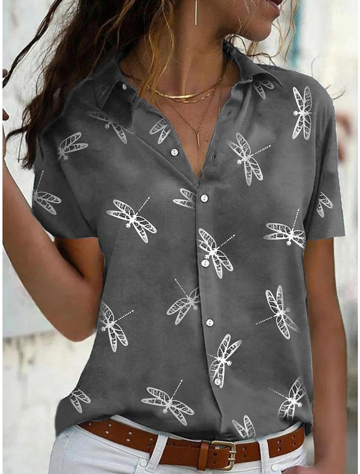 Dragonfly | Graphic Print Short Sleeve Casual Womens Blouse