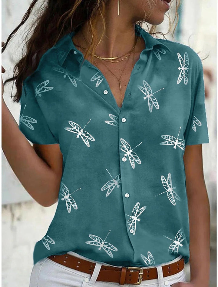 Dragonfly | Graphic Print Short Sleeve Casual Womens Blouse