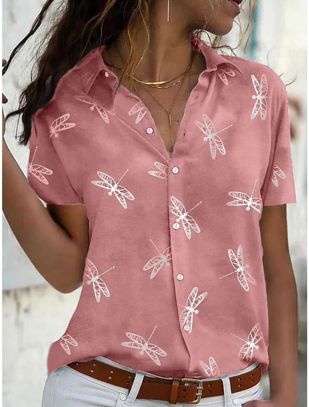 Dragonfly | Graphic Print Short Sleeve Casual Womens Blouse