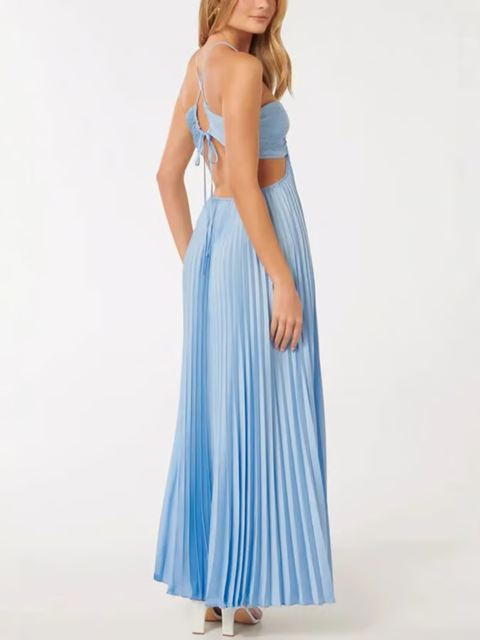 Capri | Pleated Cut-Out Halter Neck Wedding Guest Dress