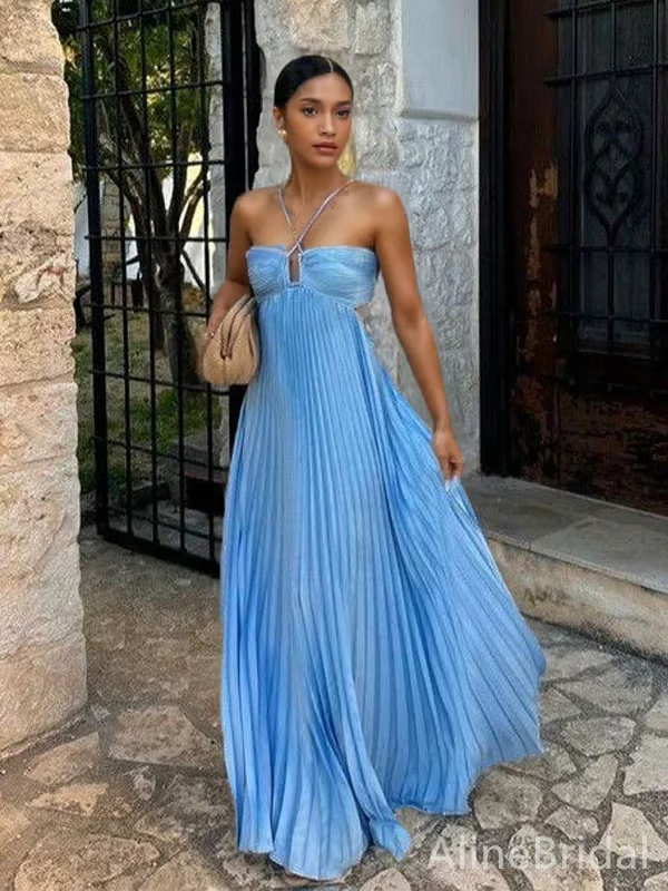 Capri | Pleated Cut-Out Halter Neck Wedding Guest Dress