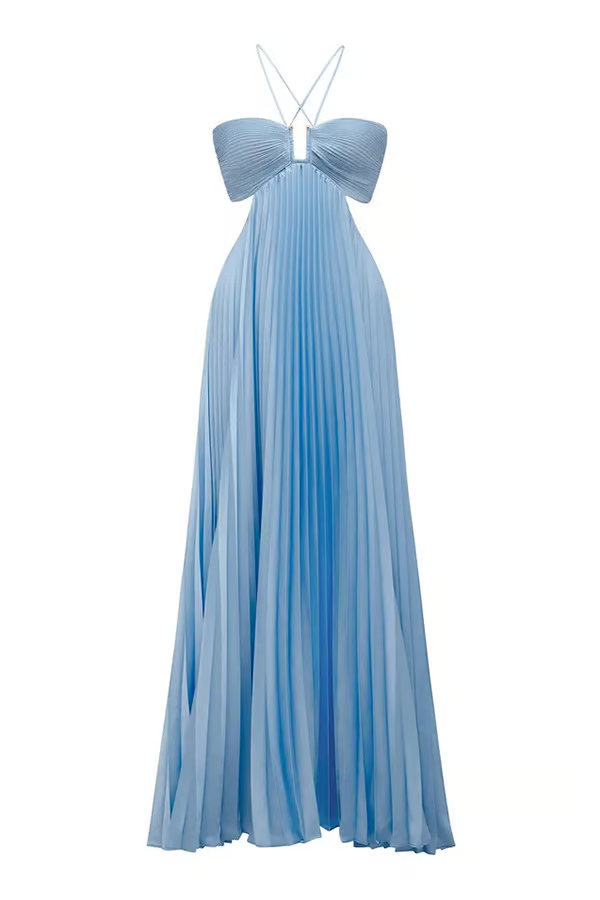 Capri | Pleated Cut-Out Halter Neck Wedding Guest Dress