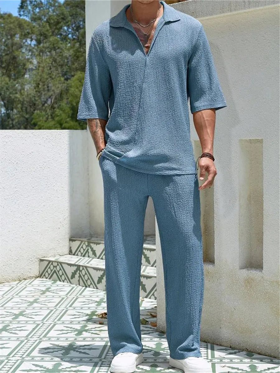 Santorini | Men's Textured Wide-Leg Co-ord Set