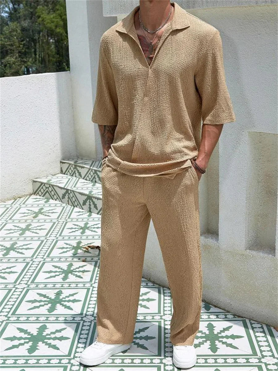 Santorini | Men's Textured Wide-Leg Co-ord Set