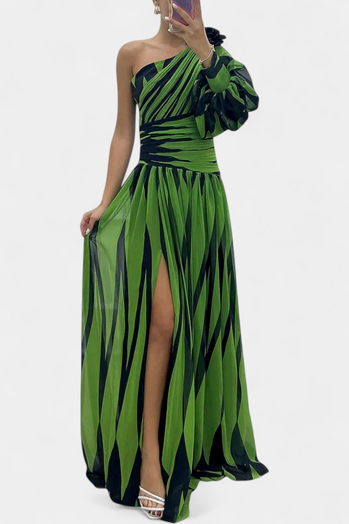 Zephyr | One Shoulder Striped Maxi Cocktail Dress