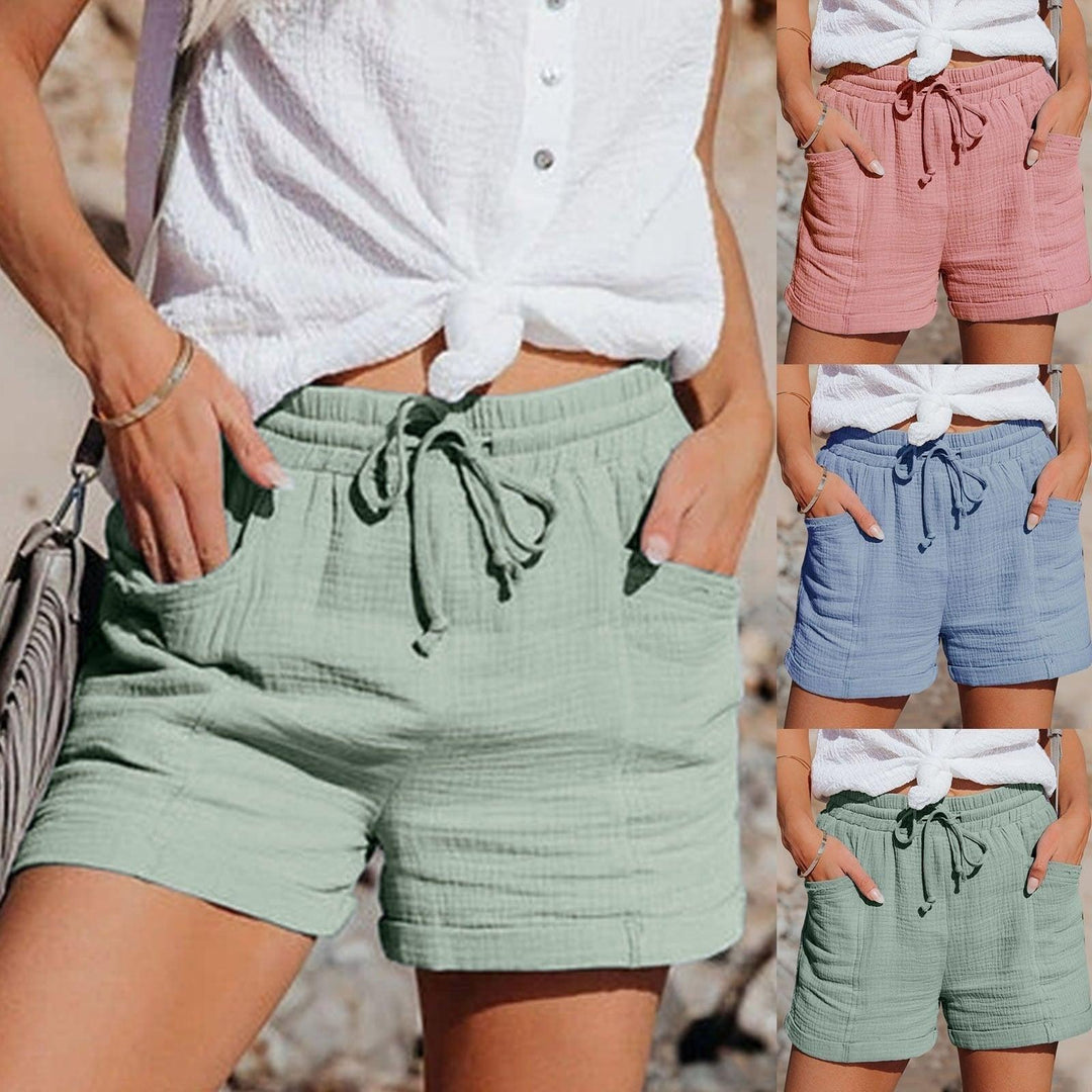 Brisa | Drawstring Cuffed Muslin Cotton High Waisted Womens Shorts